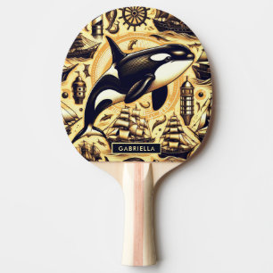 Vintages Orca-Nautische Muster Tischtennis Schläger