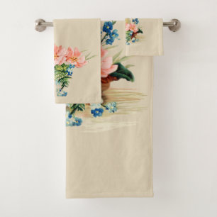 Vintages orientalisches Segelboot mit Blumen Badhandtuch Set