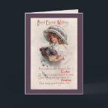 Vintages OsterGirl in Bonnet Grußkarte Feiertagskarte<br><div class="desc">Vintag signierte Ellen Clapsaddle Osterkarte mit einem hübschen kleinen Mädchen in einem sehr großen Viktorianischen OsterBonnet-Quartier mit einem Osterkorb voller Blume und einem altmodischen Ostergruss.</div>