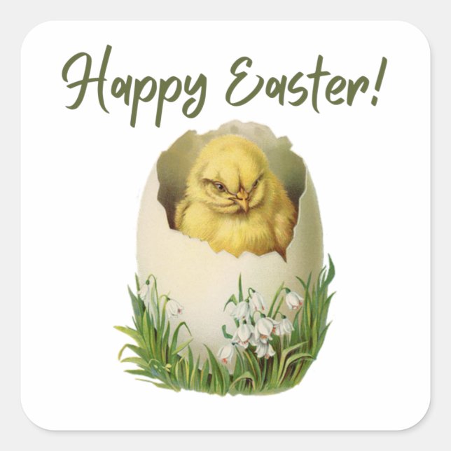 Vintages Osterhühnchen Quadratischer Aufkleber (Vorderseite)