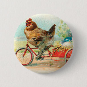 Vintages Osterhühnchen Reiten eines Fahrrad Oster Button
