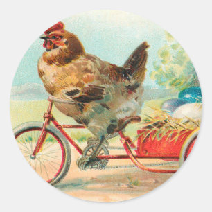 Vintages Osterhühnchen Reiten eines Fahrrad Oster Runder Aufkleber