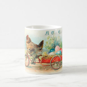 Vintages Osterhühnchen Reiten eines Fahrrad Ostere Kaffeetasse
