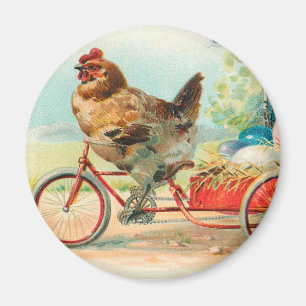 Vintages Osterhühnchen Reiten eines Fahrrad Ostere Magnet