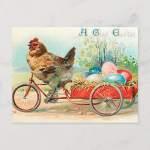Vintages Osterhühnchen Reiten eines Fahrrad Ostere Postkarte