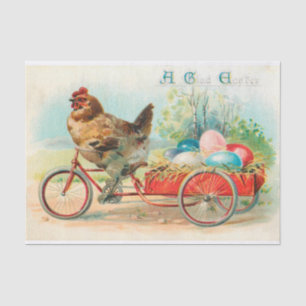 Vintages Osterhühnchen Reiten eines Fahrrad Ostere Seidenpapier