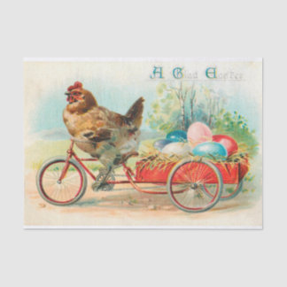 Vintages Osterhühnchen Reiten eines Fahrrad Ostere Seidenpapier