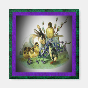 Vintages Osterkaninchen, Baby Chicks & Blume, ZSSG Magnet