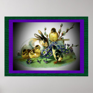 Vintages Osterkaninchen, Baby Chicks & Blume, ZSSG Poster