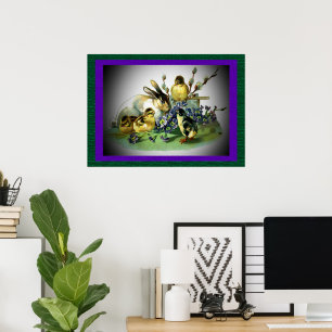 Vintages Osterkaninchen, Baby Chicks & Blume, ZSSG Poster