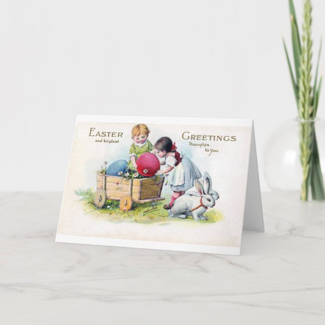 Vintages Osterkindergebälk Karte (Vorderseite)