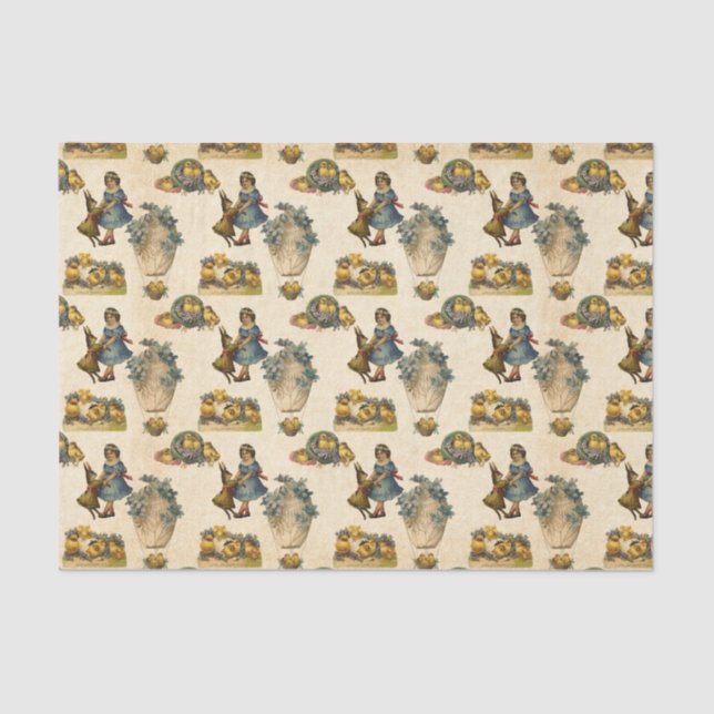 Vintages Ostermädchen Party Seidenpapier (Vorderseite)