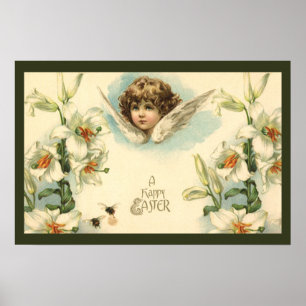 Vintages Ostern, Viktorianischer Engel mit Lily-Bl Poster