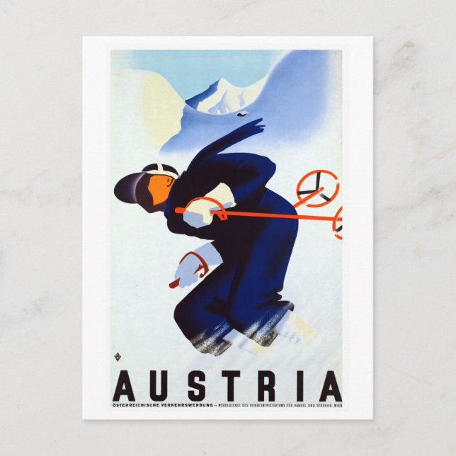 Vintages Österreich Skifahrerplakat Postkarte (Vorderseite)