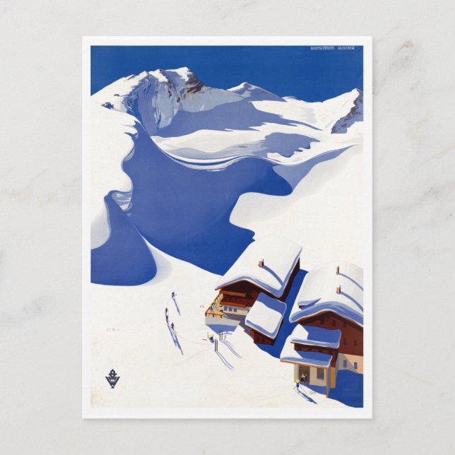 Vintages Österreich Skifahrerplakat Postkarte (Vorderseite)