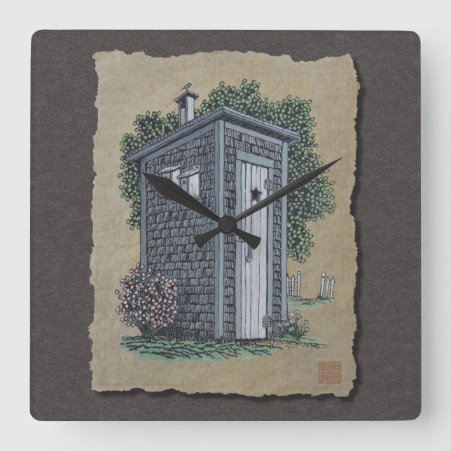 Vintages Outhouse Quadratische Wanduhr (Vorderseite)