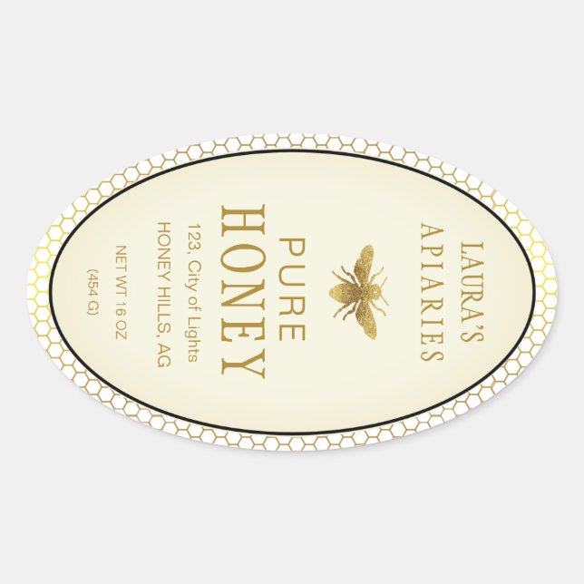 Vintages Oval Honey Queenline Apiarist Label Ovaler Aufkleber (Vorderseite)