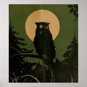 Vintages Owl in Mondlicht Halloween Art Poster