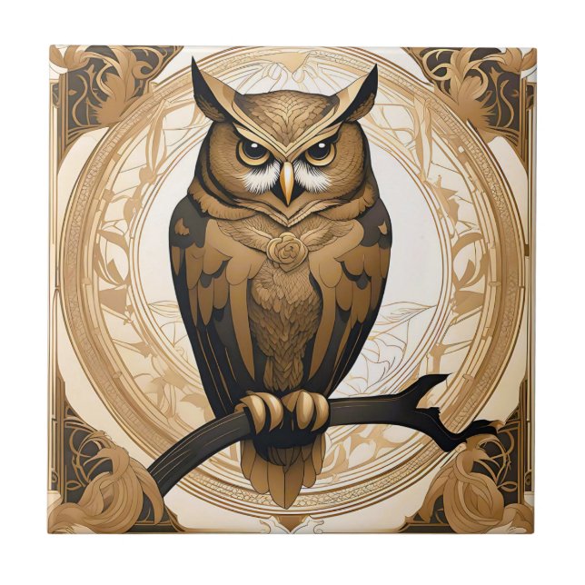 Vintages Owl Portrait Gold Fliese (Vorderseite)