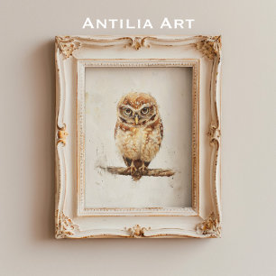 Vintages Owl Portrait Painting Woodland Tier Poster