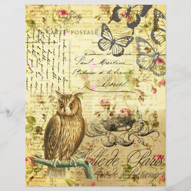 Vintages Owl Scrapbook Decoupage (Rückseite)
