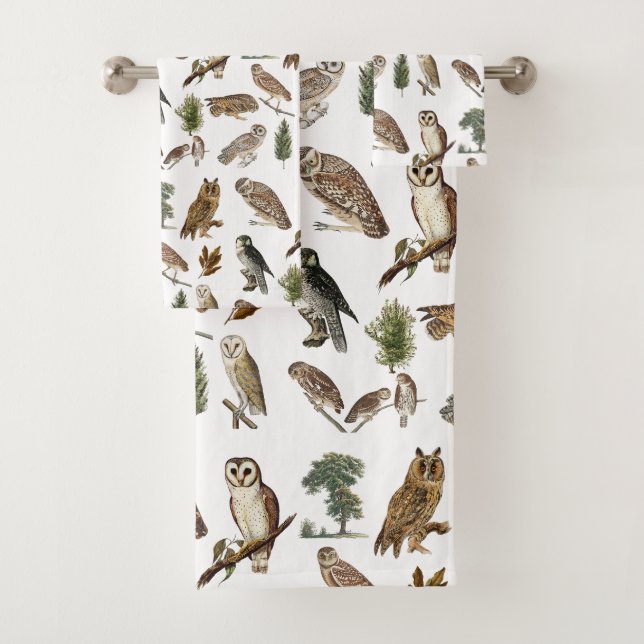 Vintages Owl Wasserfarbenwaldmuster Badhandtuch Set (Insitu)