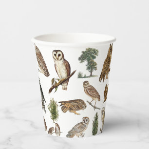 Vintages Owl Wasserfarbenwaldmuster Pappbecher