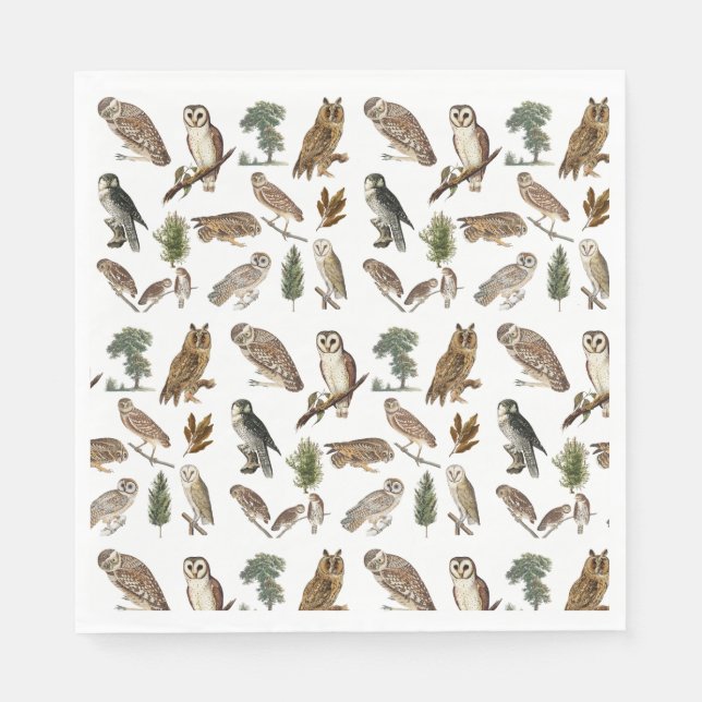 Vintages Owl Wasserfarbenwaldmuster Serviette (Vorderseite)