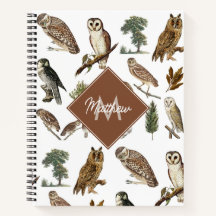 Vintages Owl Watercolor Forest Muster Monogramm