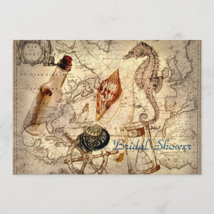 Vintages Ozeankarten-Strandhochzeits-Brautparty Einladung