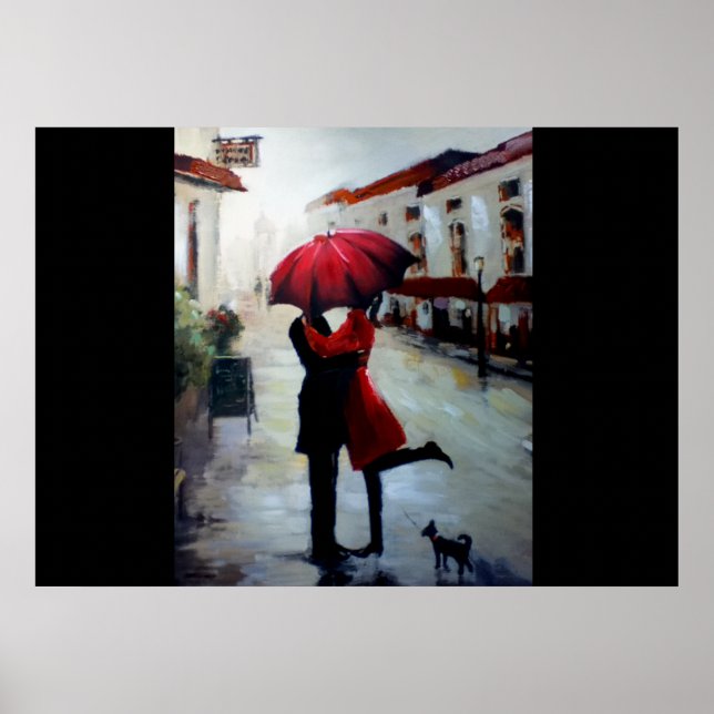Vintages Paar mit Umbrella und Dog Print Poster (Vorne)