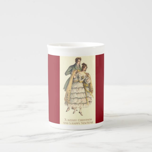 Vintages Paar Viktorianische Weihnachtsfeiertage T Prozellantasse (Vorderseite)