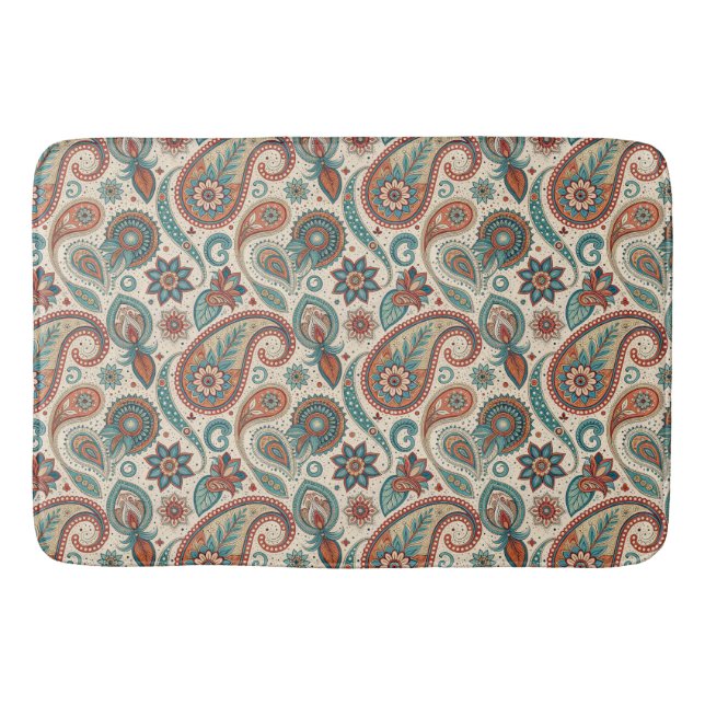 Vintages Paisley in Aquamariner Creme Badematte (Vorderseite)