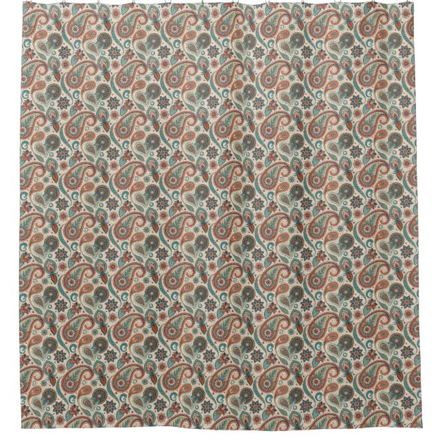 Vintages Paisley in Aquamariner Creme Duschvorhang (Vorderseite)
