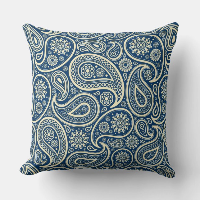 Vintages Paisley-Muster in Blau und Beige Kissen (Vorderseite)