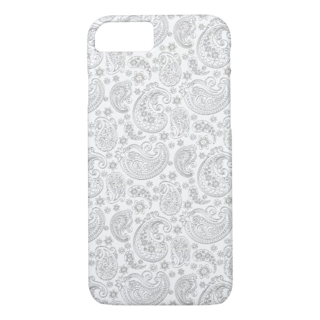 Vintages Paisley-Muster in Weiß und Hellgrau Case-Mate iPhone Hülle (Rückseite)