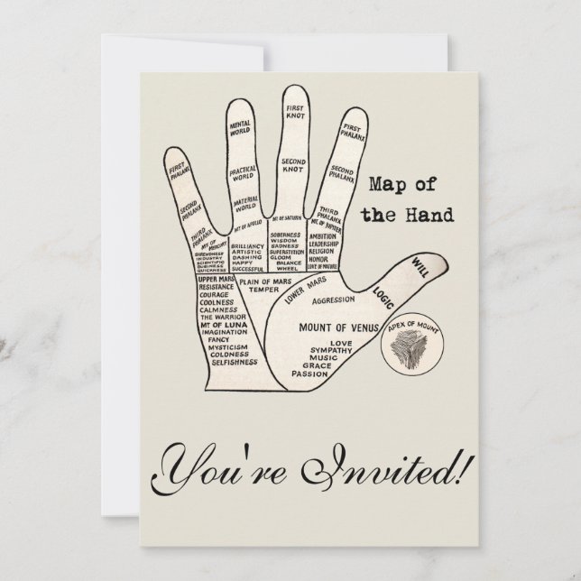 Vintages Palmlesen Einladung (Vorderseite)