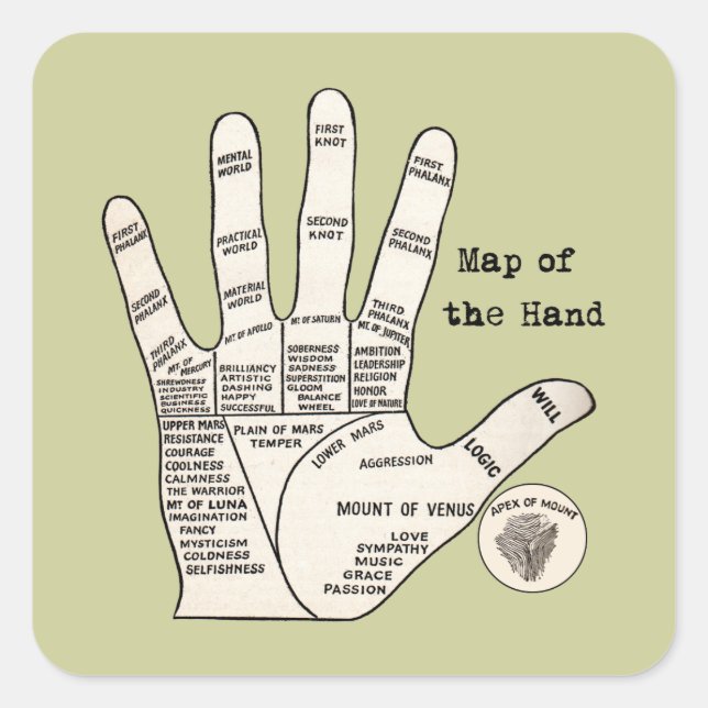 Vintages Palmlesen Quadratischer Aufkleber (Vorderseite)