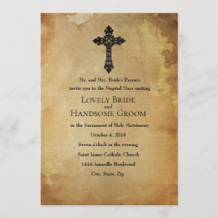 Vintages Papier Katholische Kreuzverheiratung Einl Einladung