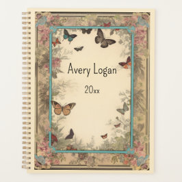 Vintages Papier mit Blume und Schmetterlingen Planer