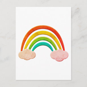 Vintages Papier schneiden Regenbogen und Wolken Postkarte