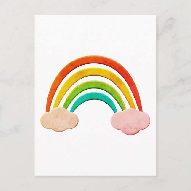 Vintages Papier schneiden Regenbogen und Wolken Postkarte (Vorderseite)