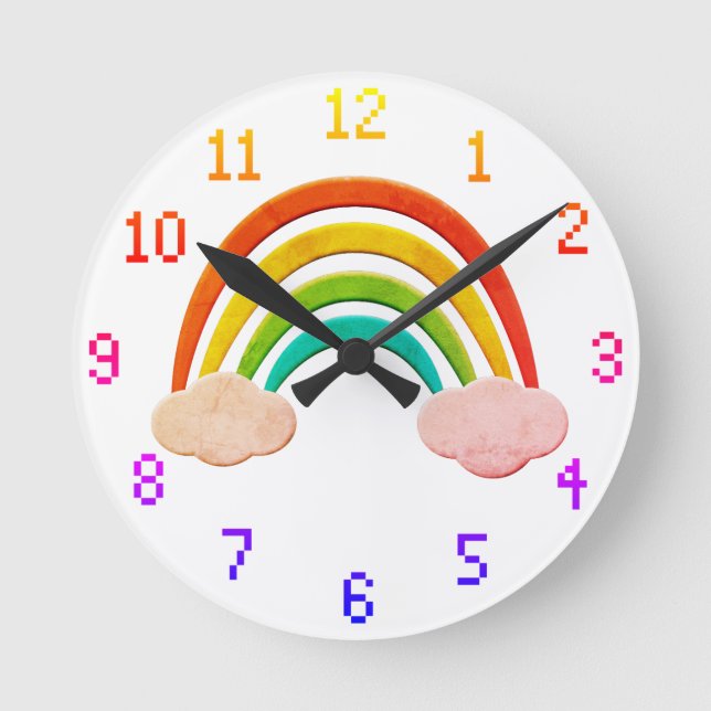 Vintages Papier schneiden Regenbogen und Wolken Runde Wanduhr (Vorderseite)