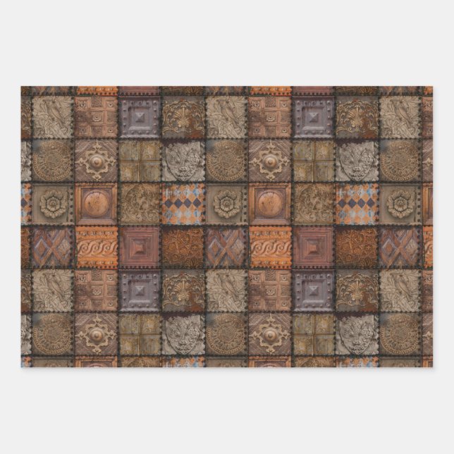 Vintages Papierfliesen Geschenkpapier Set (Vorderseite)