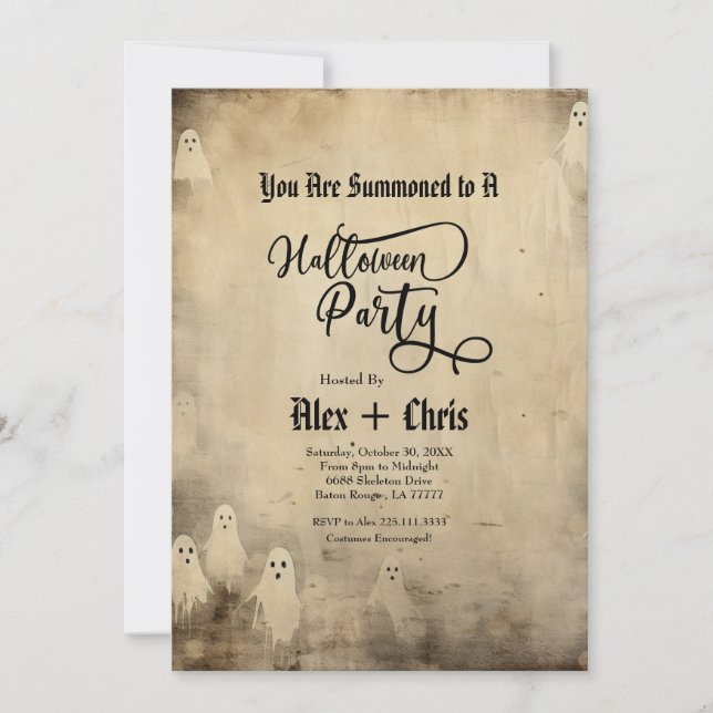 Vintages Parchment Gothic Ghost-Halloween-Party Einladung (Vorderseite)