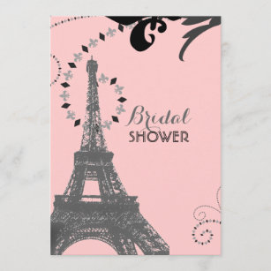 Vintages Paris-Brautparty mit rosa Eiffelturm Einladung
