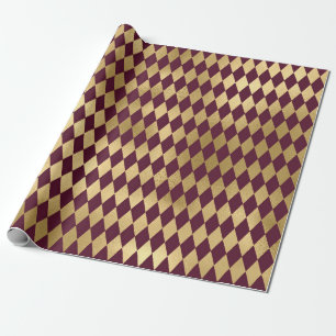 Vintages Paris Burgundy Red and Gold Diamond Geschenkpapier