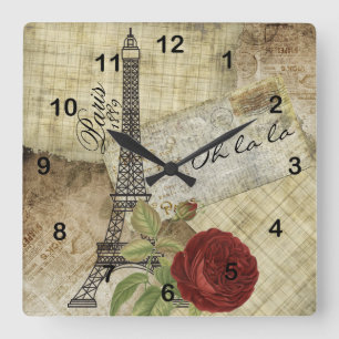 Vintages Paris-Design Quadratische Wanduhr