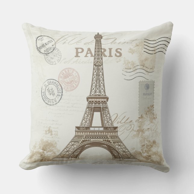 Vintages Paris Eiffel Tower Throw Kissen Design (Vorderseite)
