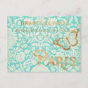 Vintages Paris-Gold-Design mit Schmetterling Postkarte